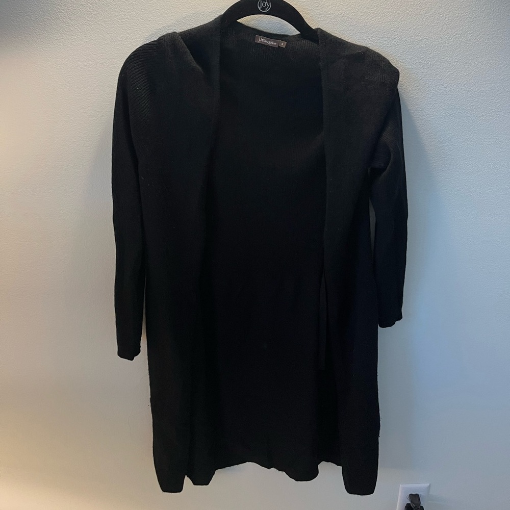 J. McLaughlin Black Open-Front Hooded Cardigan